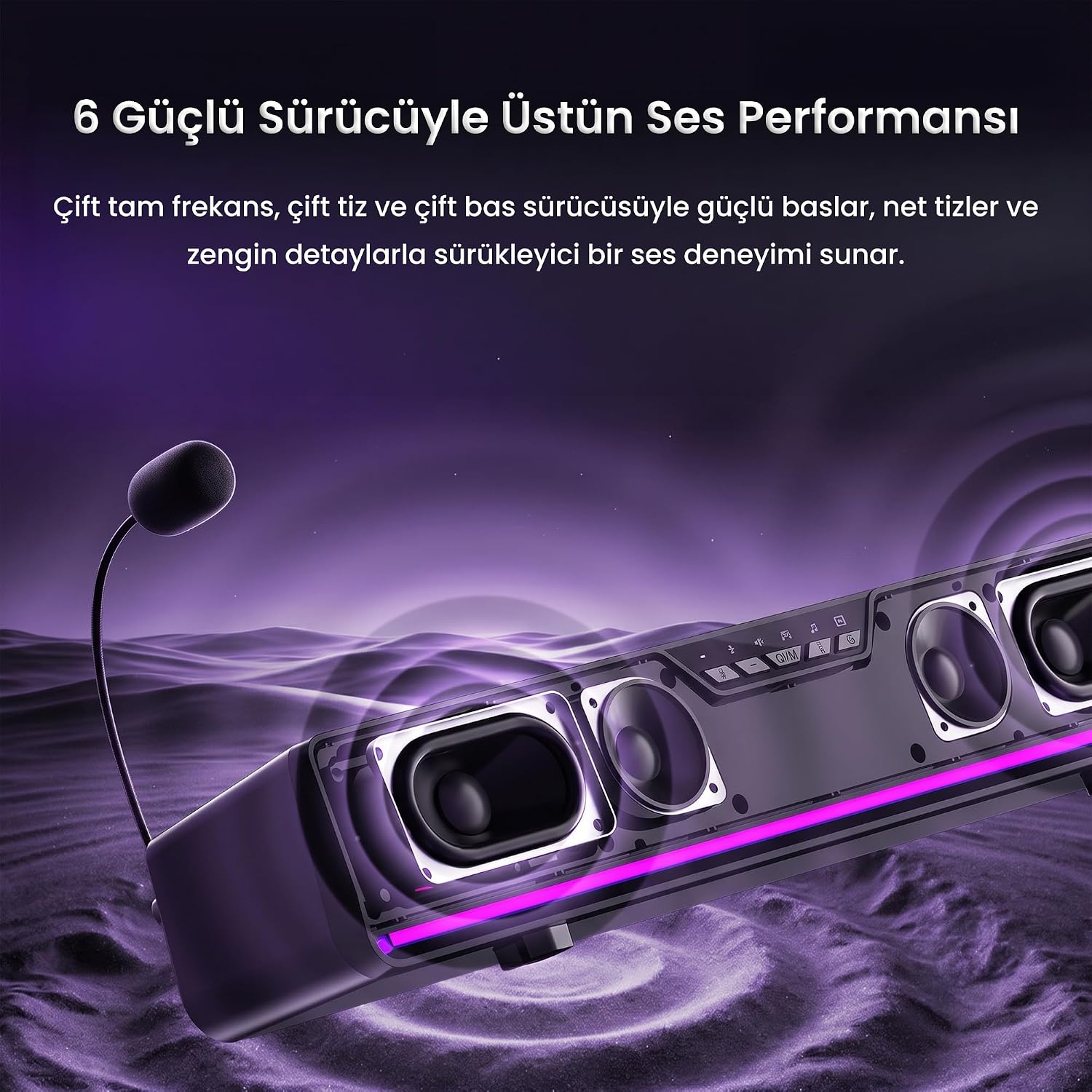 Aula GS6 PRO 10W RGB Bluetooth USB Kablolu Soundbar Hoparlör Player Özellikli Speaker Siyah