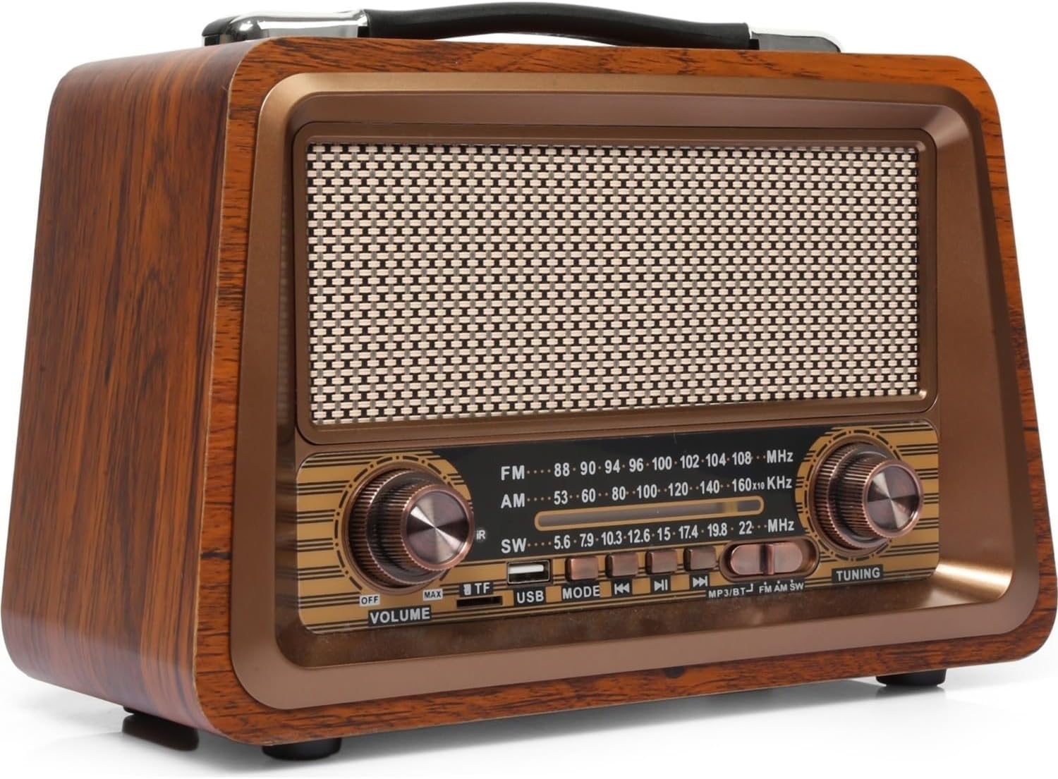 Gerçek Ahşap Eskitme görünümlü Bluetooth Hoparlör Mp3 Çalar Müzik Kutusu Nostaljik Radyo