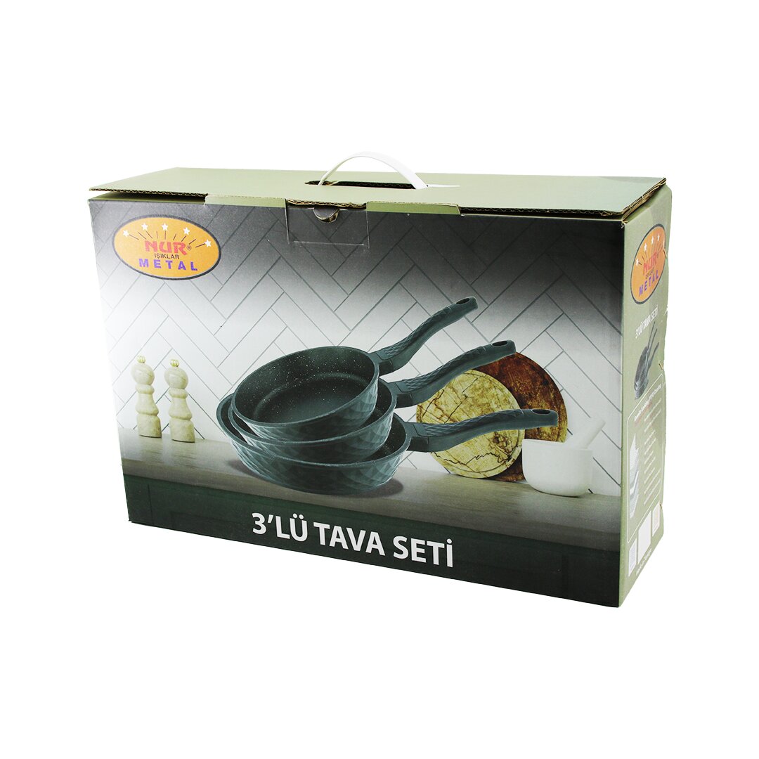 NUR IŞIKLAR METAL 3PCS DÖKÜM TAVA SETİ 20-24-28CM