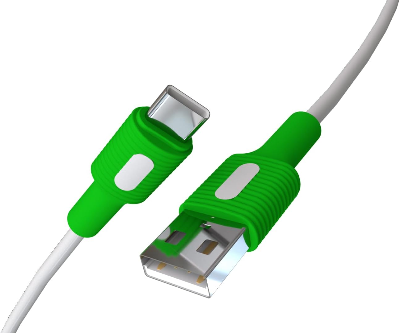Coral USB A-C Hızlı Şarj Kablosu, Beyaz Kablo, Beyaz/Yeşil Uçlar (120 CM)
