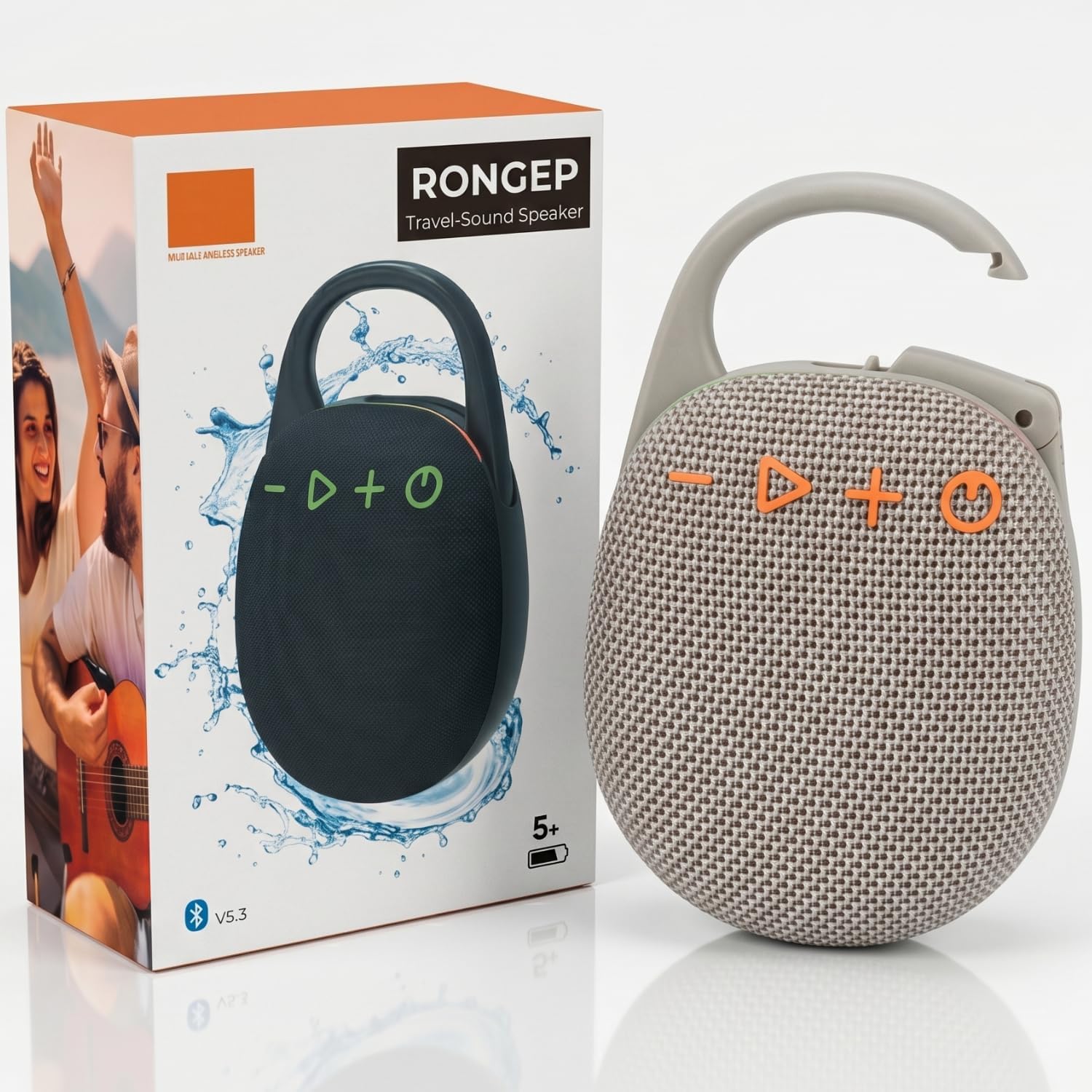 [Travel-Sound] Taşınabilir Bluetooth Hoparlör V5.3 Önü Kumaş Kaplı TFT/AUX/USB Destekli RGB Işıklı IPX6 Su Sıçramalarına Dayanıklı Type-C Şarjlı Kablosuz Speaker (Gri)