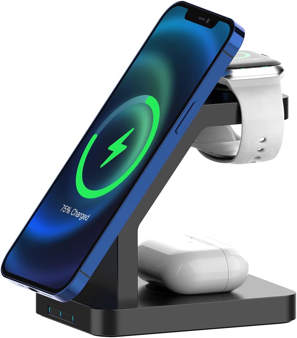 BUFF BL34 3 in 1 Magsafe Uyumlu 15W Telefon, Kulaklık, Apple Watch Uyumlu Masaüstü Stand Kablosuz Şarj Cihazı