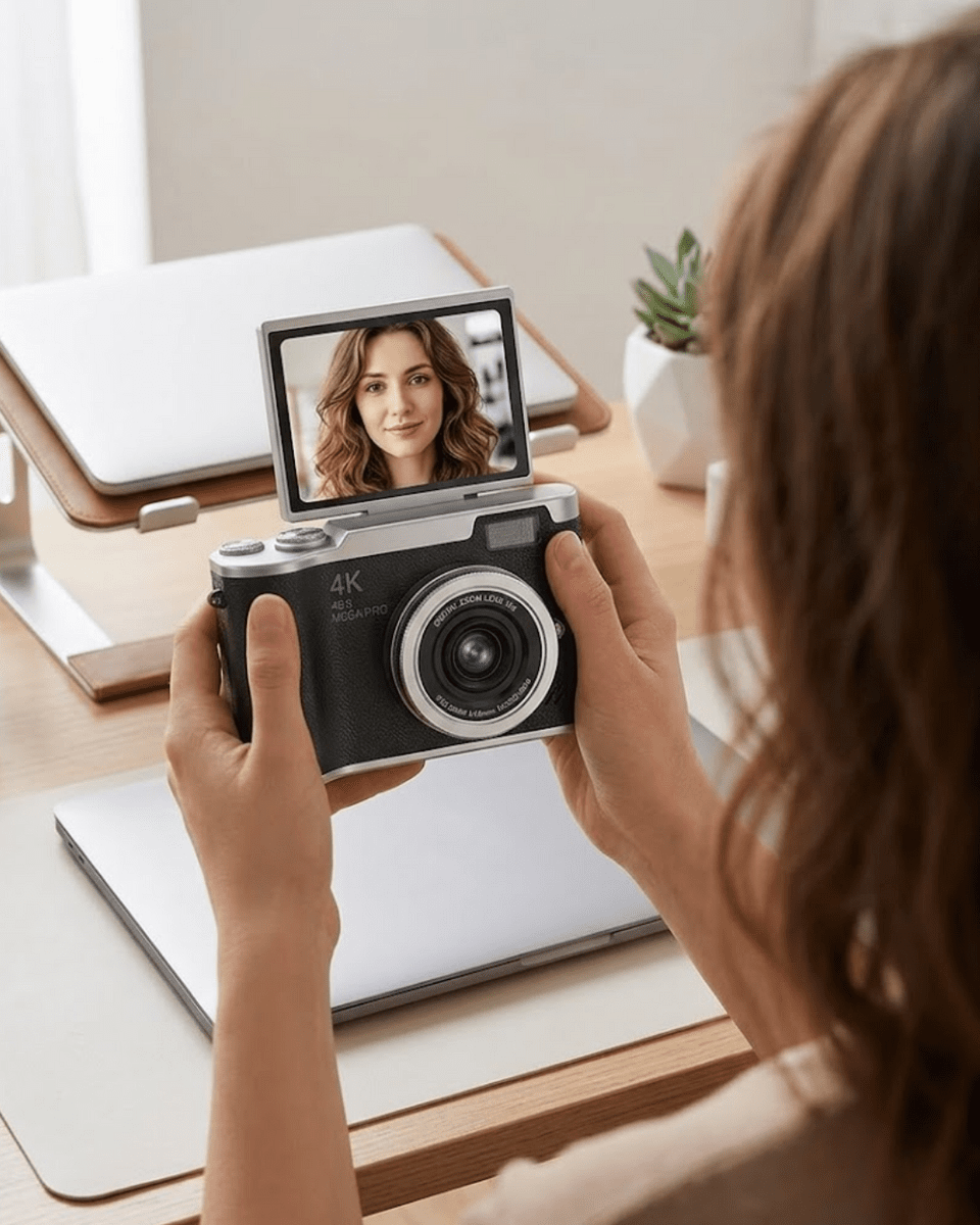 Kompakt 4K Dijital Kamera 48 MP Sensör 8X Zoom Flip Ekran Vlog ve Selfie Uyumlu