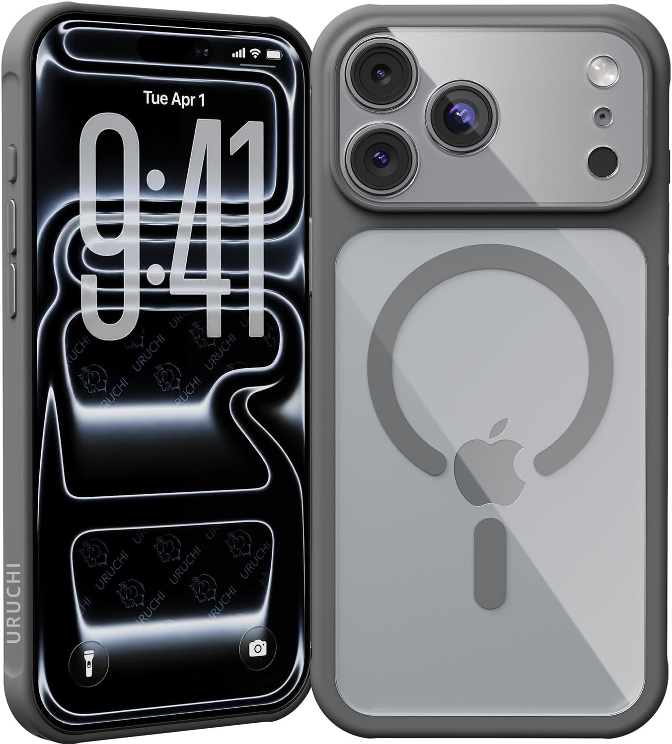 [Kamera Korumalı] iPhone 18 Pro Max / 17 Pro Max Manyetik Halkalı Kılıf, Gri, Kamera Modülünü de Kaplayan Şeffaf Parlak Arka, Sıkı Kavrayan Silikon Kenar, Kablosuz Şarj Uyumlu
