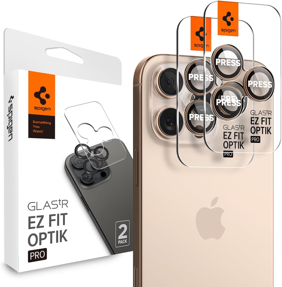 iPhone 17 Pro/Pro Max / 16 Pro/16 Pro Max / 15 Pro/15 Pro Max ile Uyumlu Kamera Lens Koruyucu Cam Kolay Kurulum Glas.tR EZ Fit Optik Pro (2 Adet) Desert Titanium - AGL08862