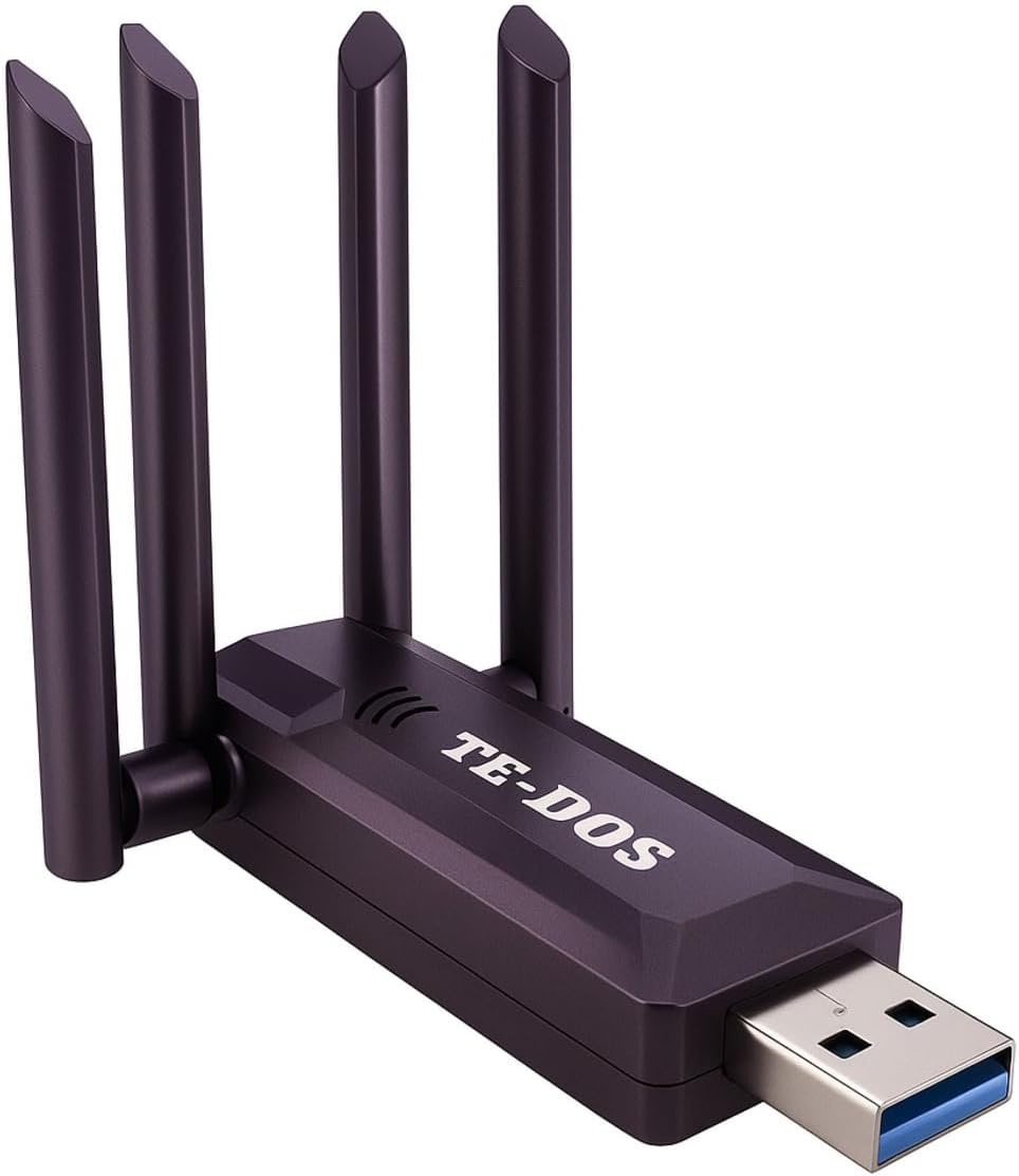 USB 3.0 Çift Bant WiFi Adaptörü 1200 Mbps 4 Antenli Yüksek Çekim Gücü 2.4GHz 5GHz Driver Gerektirmez Masaüstü ve Dizüstü Bilgisayar İçin Kablosuz Ağ Kartı | TE-DOS TD-B701