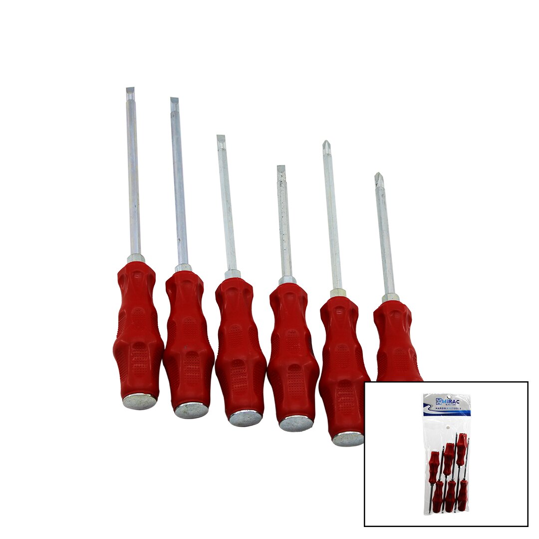 PVC AMBALAJ KIRMIZI - PLASTİK SAPLI DARBELİ 6LI SET ÇİFT TARAFLI TORNAVİDA TAKIMI