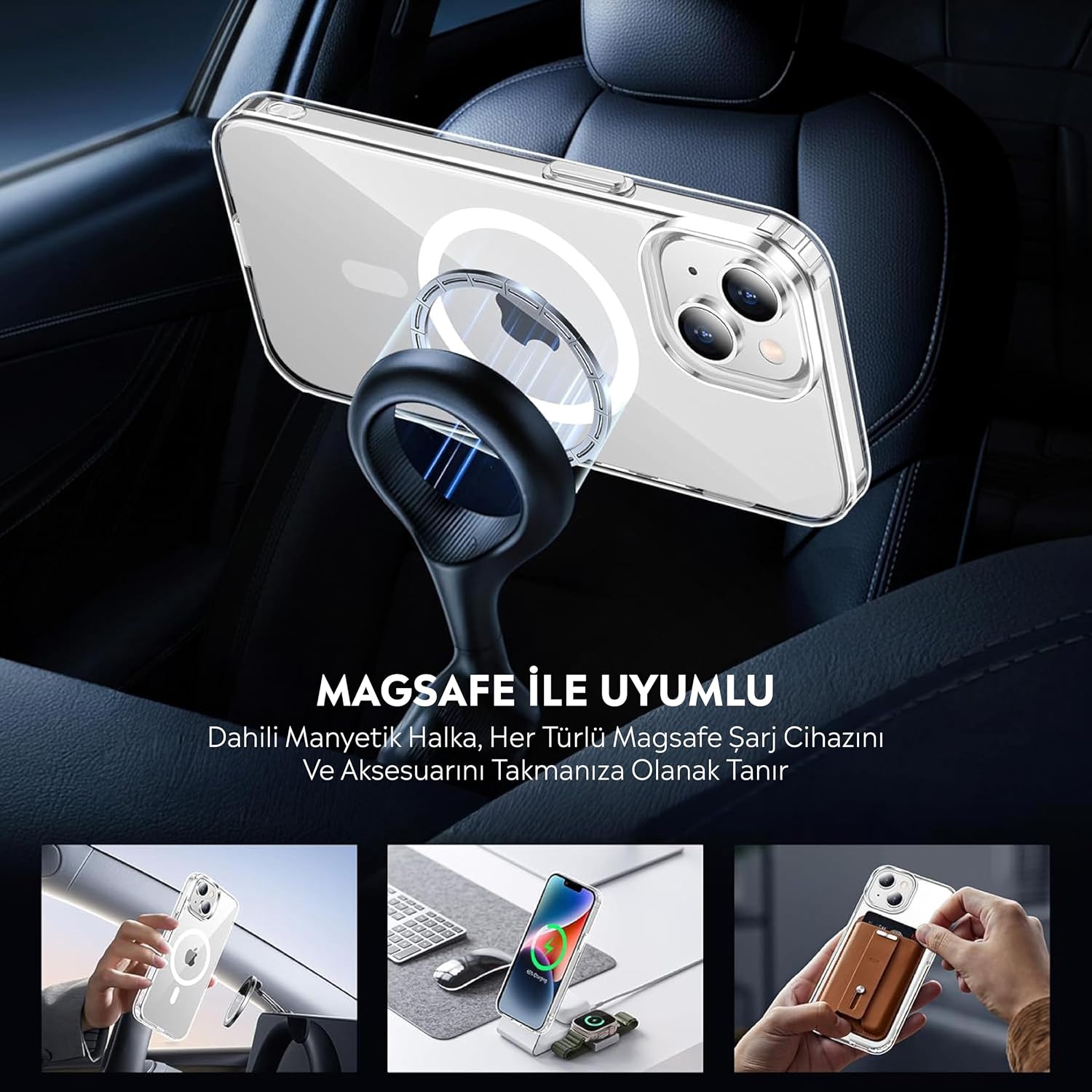 İphone 15 İle Uyumlu Yüksek Kalite Kablosuz Şarj Özellikli Silikon Telefon Kılıfı Şeffaf, Wireless Magsafe ile uyumlu Silikon Kapak Şeffaf