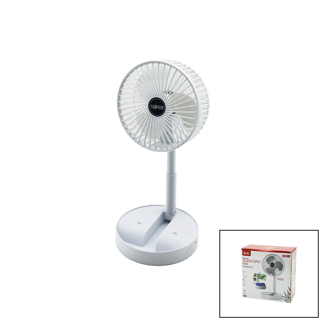 MASA ÜSTÜ VANTİLATÖR USB ŞARJLI KATLANIR FAN=16.4CM - UZAYAN AYAK=12.5-19CM 180 DERECE DÖNEBİLEN TELEFONLUKLU BWFN-11