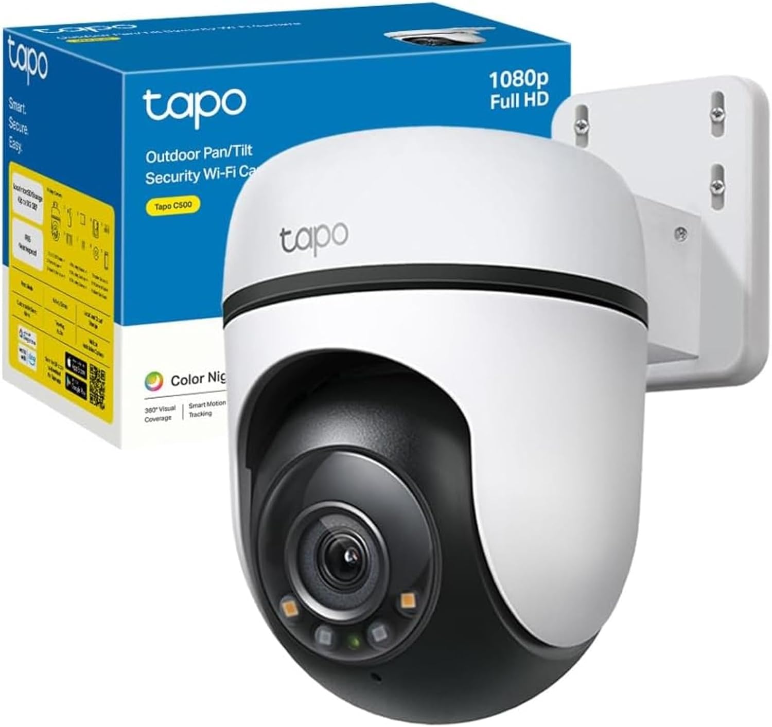 C500, 1080P Full HD Dış Mekan Wi-Fi Güvenlik Kamerası, Hareket Tespit/Takibi, 360°, IP65 Su Geçirmez, Gece Görüşü, Çift Yönlü Ses, Bulut/Yerel Depolama, Sesli ve Işıklı Alarm