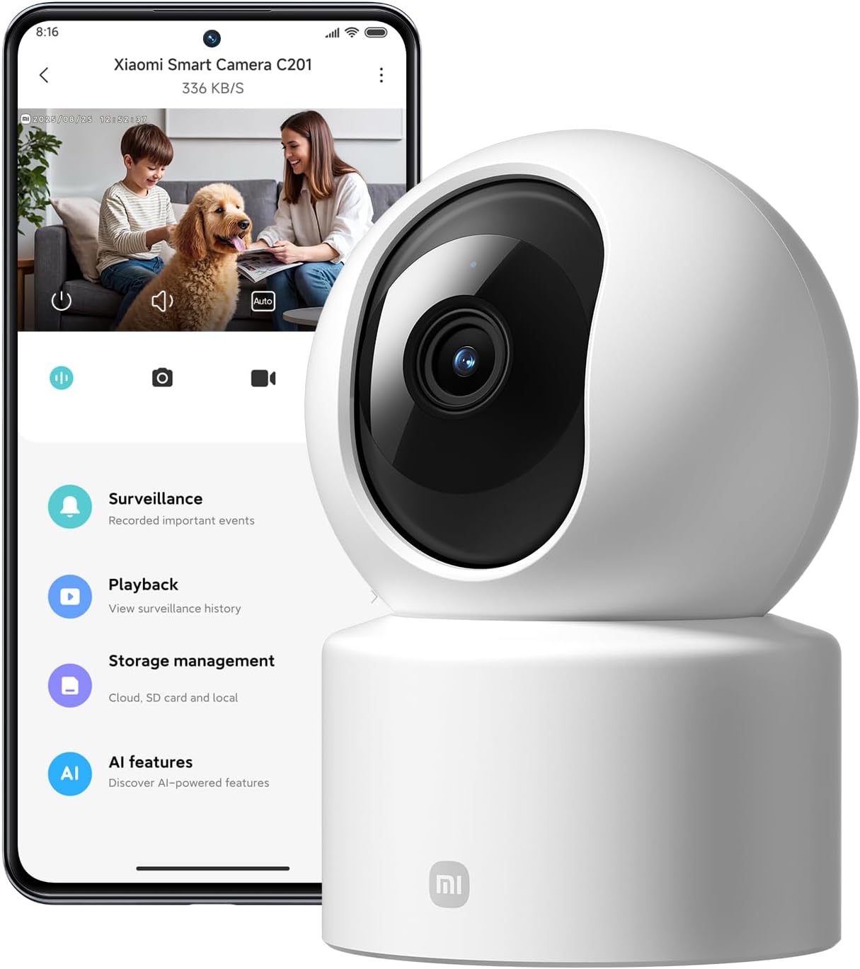C201 iç mekan kamerası, HD 1080p 360°, güvenlik kamerası