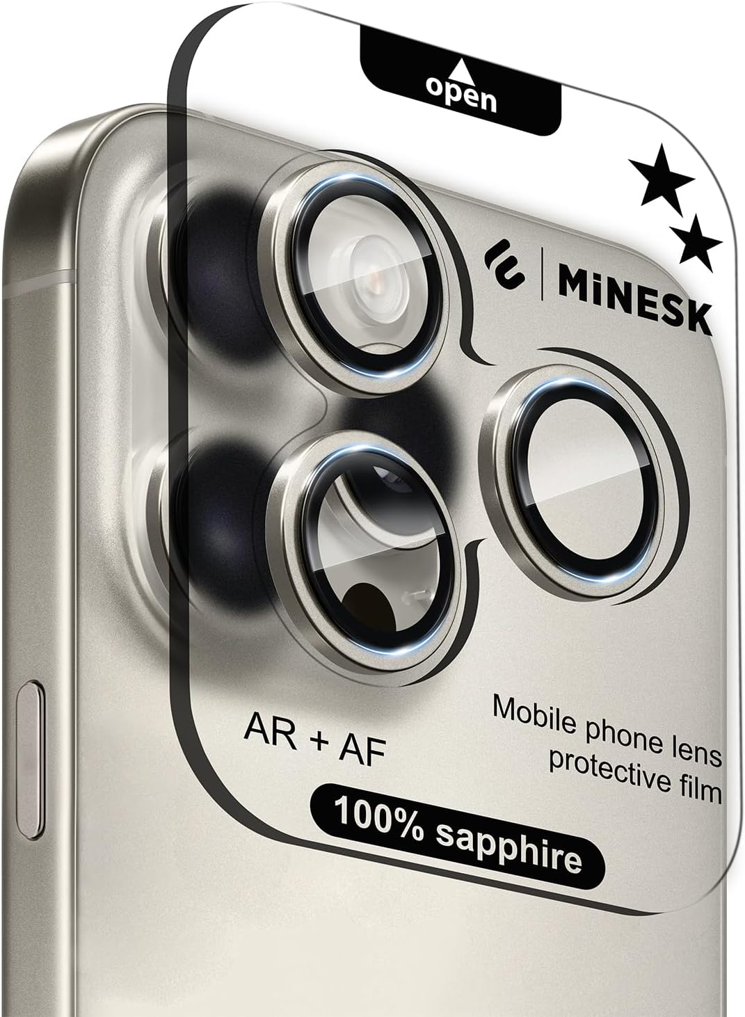 iPhone 15 Pro / 15 Pro Max ile Uyumlu Orijinal Safir Cam (%99.9 Saflıkta Gerçek Safir) Cihazın Kendi Lensleri ile Aynı Materyal Lens Koruyucu Kamera Camı (Titanyum)
