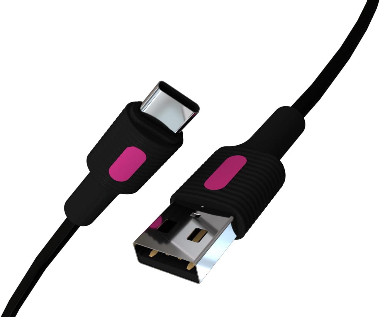 Coral USB A-C Hızlı Şarj Kablosu, Siyah Kablo, Fuşya/Siyah Uçlar (120 CM)