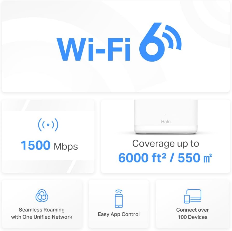 Halo H60X 3-pack, AX1500Mbps, Dual-Band, Gigabit Portları, 100'e Kadar Cihaz Bağlanabilir, 550 m²'ye Kadar Kapsama, Akıllı Bağlantı, Mobil Uygulama ile Kolay Kurulum, Wi-Fi 6 Mesh Sistemi