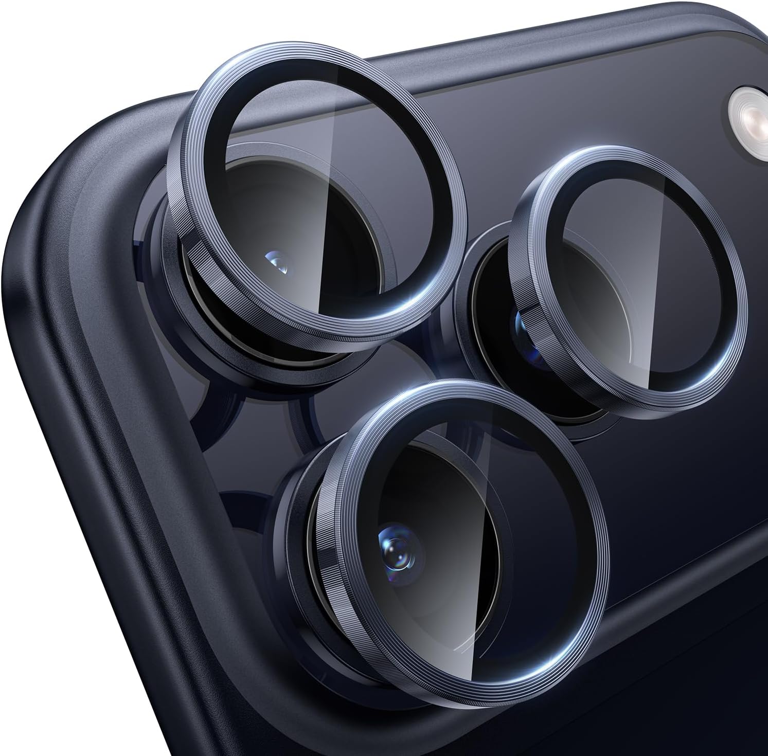iPhone 17 Pro/iPhone 17 Pro Max Kamera Lens Koruyucu için - [Orijinal Çekimi Koruyun] Kırılmaz Ultra HD 9H Temperli Cam Ekran Metal Halka Kapak, Parmak İzi, Çizilmez, Koyu Mavi