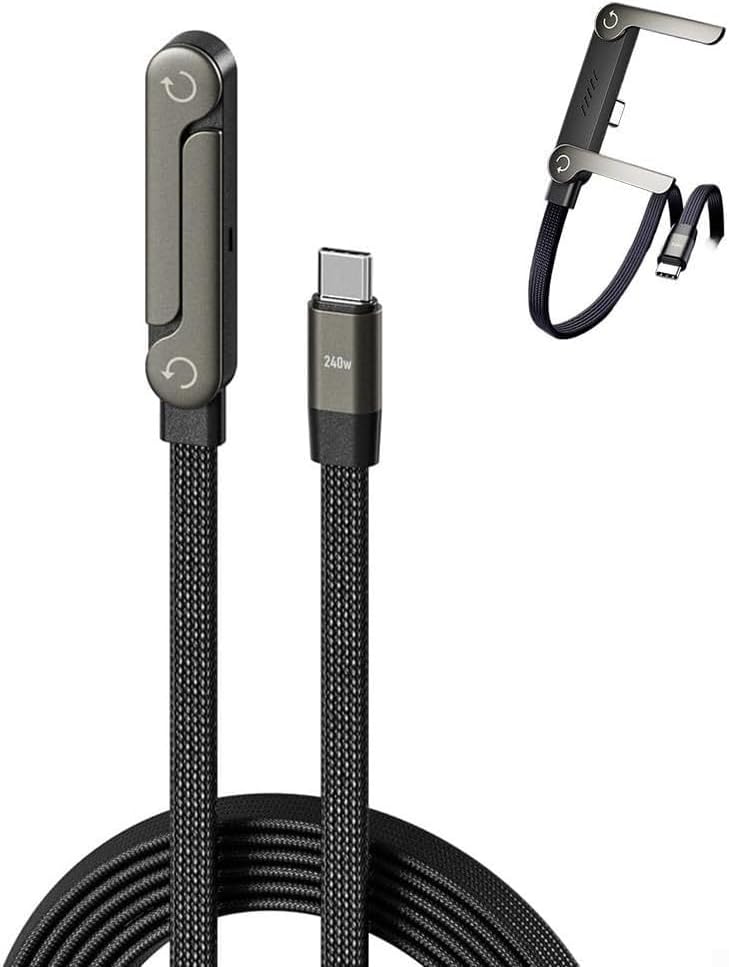 Type-C to Type-C,Katlanabilir,Standlı Ergonomik Tasarımlı 1.5m Örgülü Hızlı Şarj ve Data Kablosu Siyah