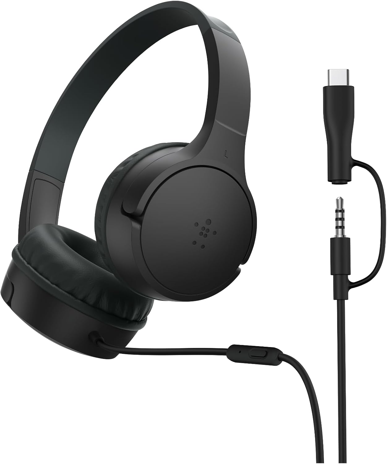 SoundForm Mini Kids Kablolu Kulaklık (Siyah) – USB-C + 3,5 mm Adaptör, Dahili Mikrofon, 85 dB Ses Sınırı, Eğlenceli Çıkartmalar, iPhone, iPad, Galaxy Uyumlu
