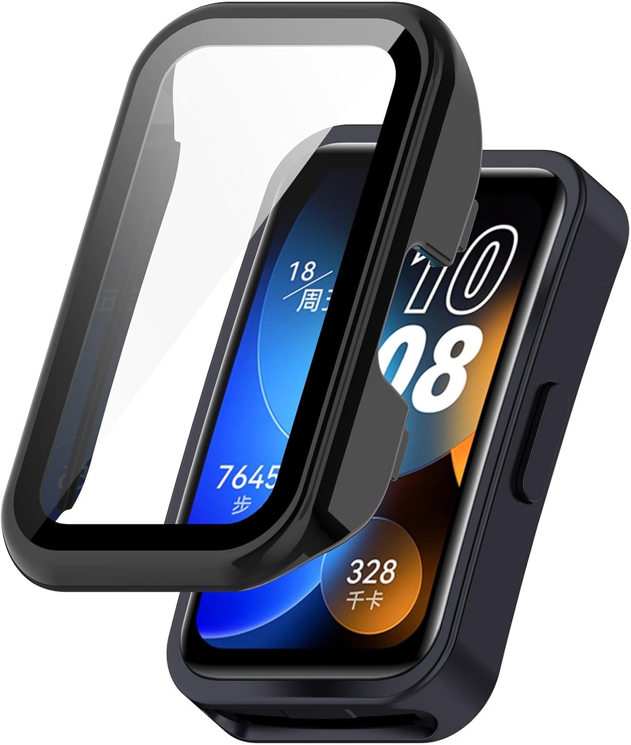 [Protective-Case] Huawei Band 10-9-8 için 2’si 1 Arada Sert Polikarbonat Kasa Koruyucu Dokunma ve Netliği Etkilemeyen Darbeye ve Çizilmeye Karşı Huawei Band 10 Ekran Koruyucu Kılıf (Siyah)