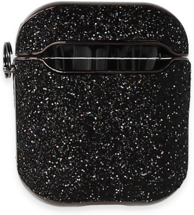 Airpods 1/2 Nesil ile Uyumlu Parıltılı Simli Lüks Kılıf – Zarif ve Işıltılı Tasarım, Anahtarlık Halkalı (Black)