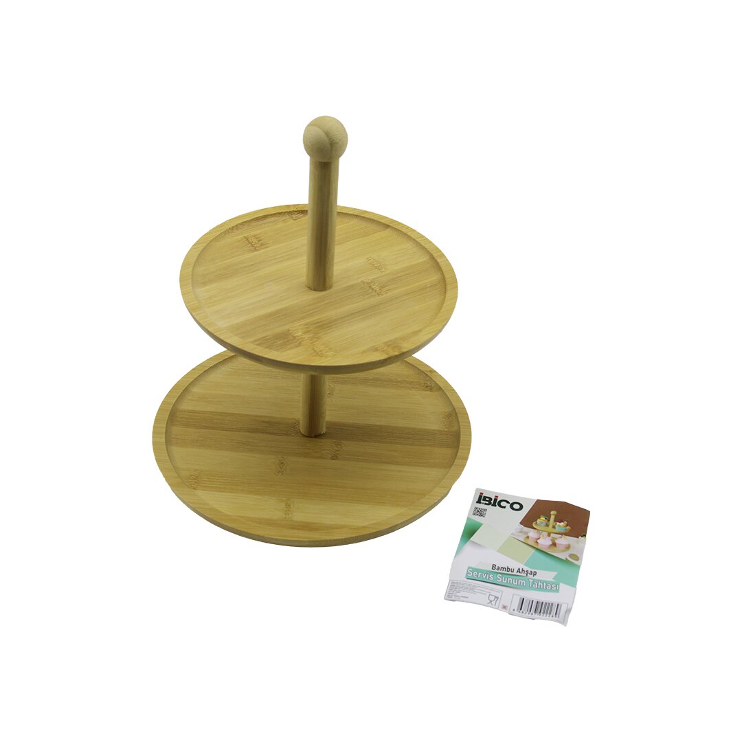 YUVARLAK 2 KATLI AHŞAP - BAMBU SERVİS SUNUM TAHTASI ÇAP: 20CM -- ÇAP:25CM