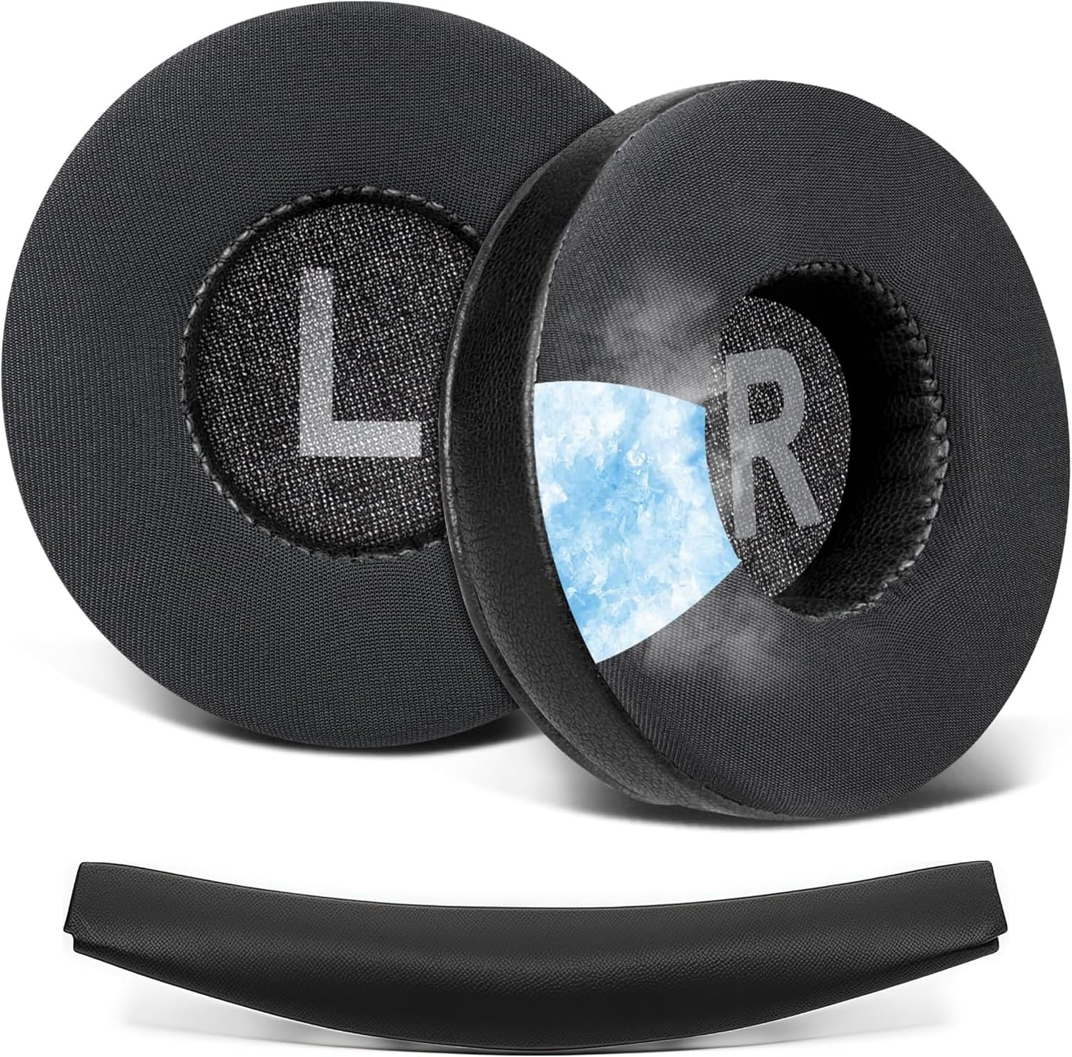 JBL T450BT 460BT Tune 500BT 510BT 520BT 525BT 530BT 560BT 570BT & E40BT & JR Serisi ile Uyumlu Soğutucu Jel Kulaklık Pedi ve Kafa Bandı - İpeksi Kumaş & Hafızalı Sünger Kulaklık Pedi Seti (Siyah)