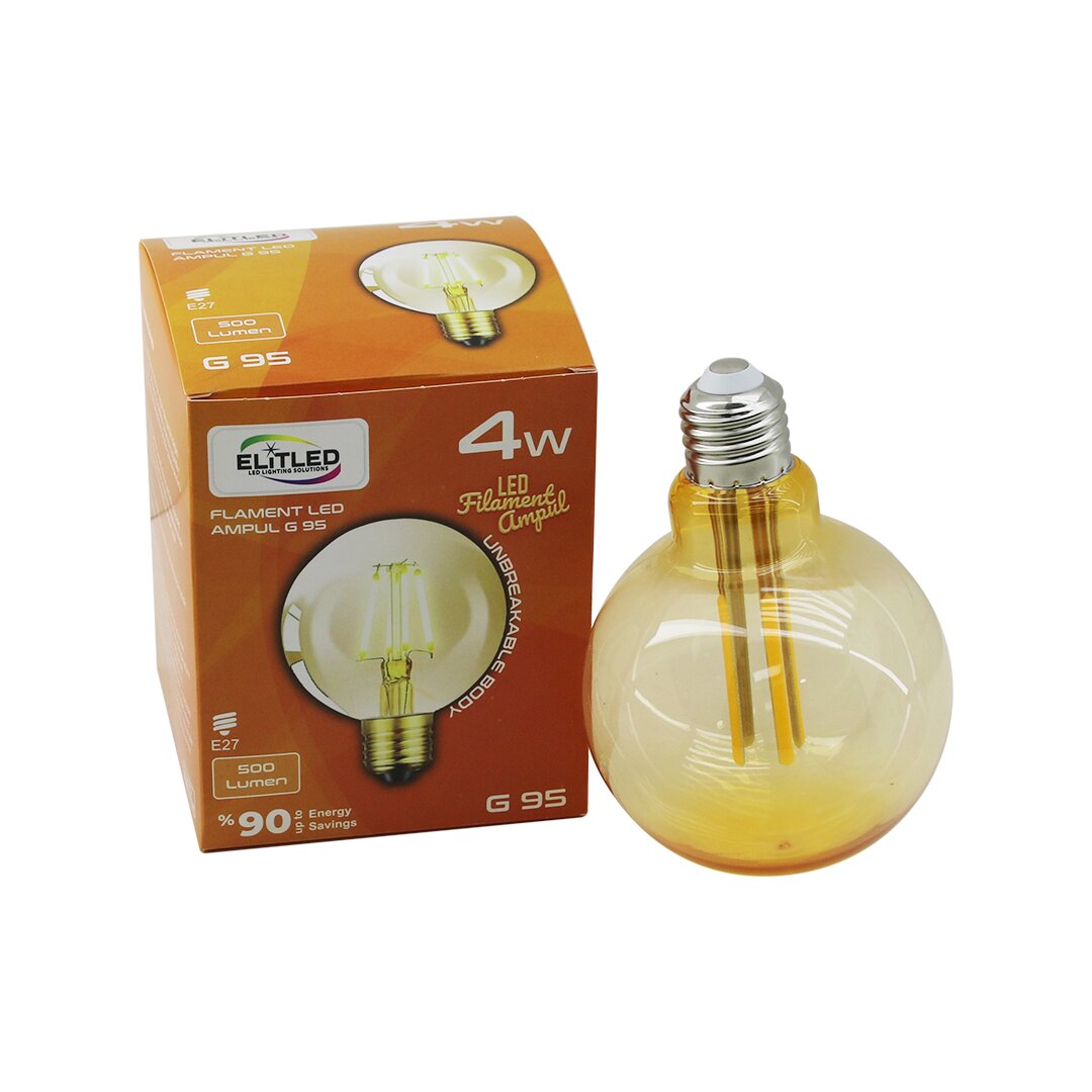 4W - E27 GOLD COLOR FLAMENT RUSTİK AMPUL 400LUMEN - 2200K KIRILMAZ GÖVDE