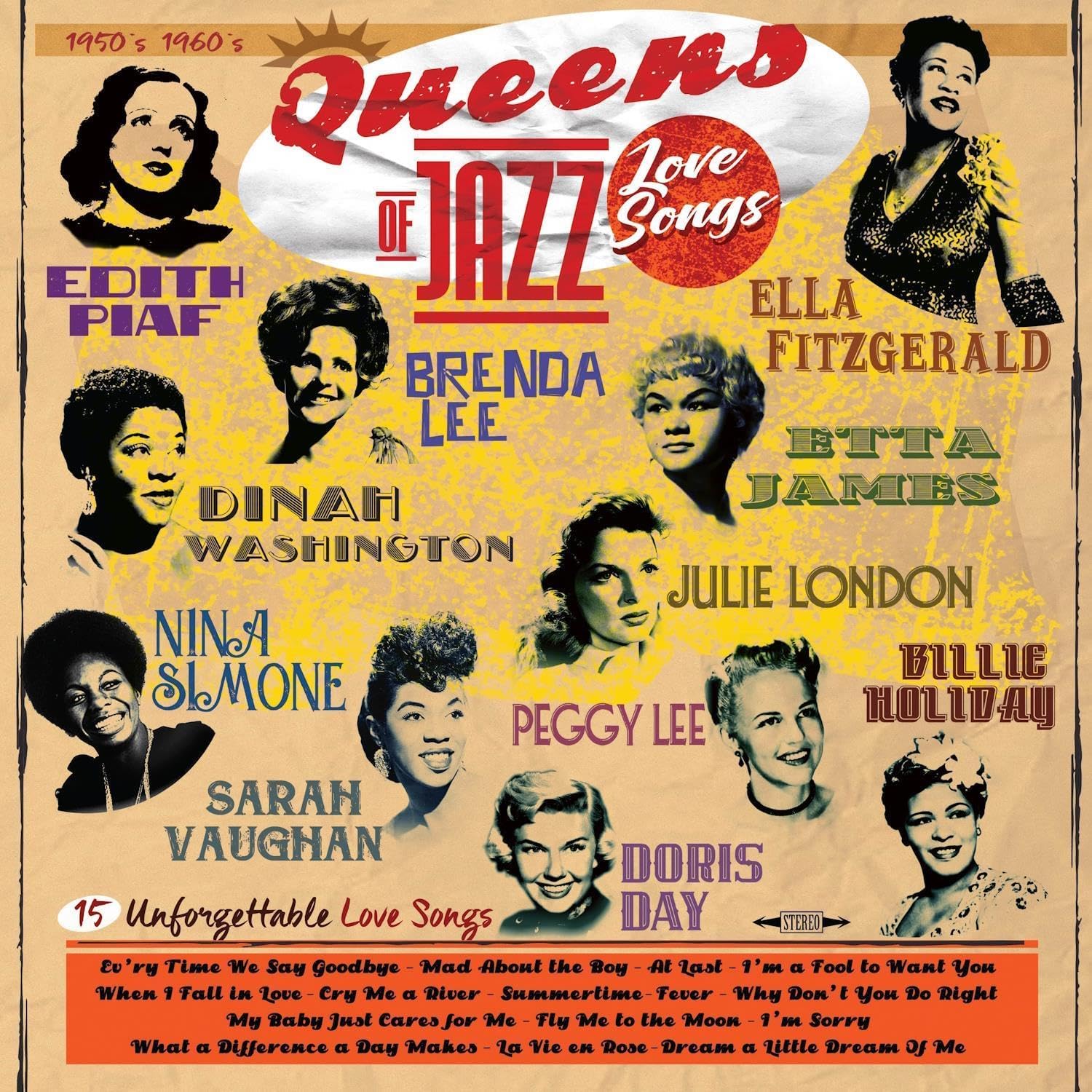 Queens Of Jazz - Love Songs (Plak) Edith Piaf - Dinah Washington - Nina Simone - Sarah Vaughan - Branda Lee - Peggy Lee - Doris Day - Ella Fitzgerald - Etta James - Julie London - Billie Holiday