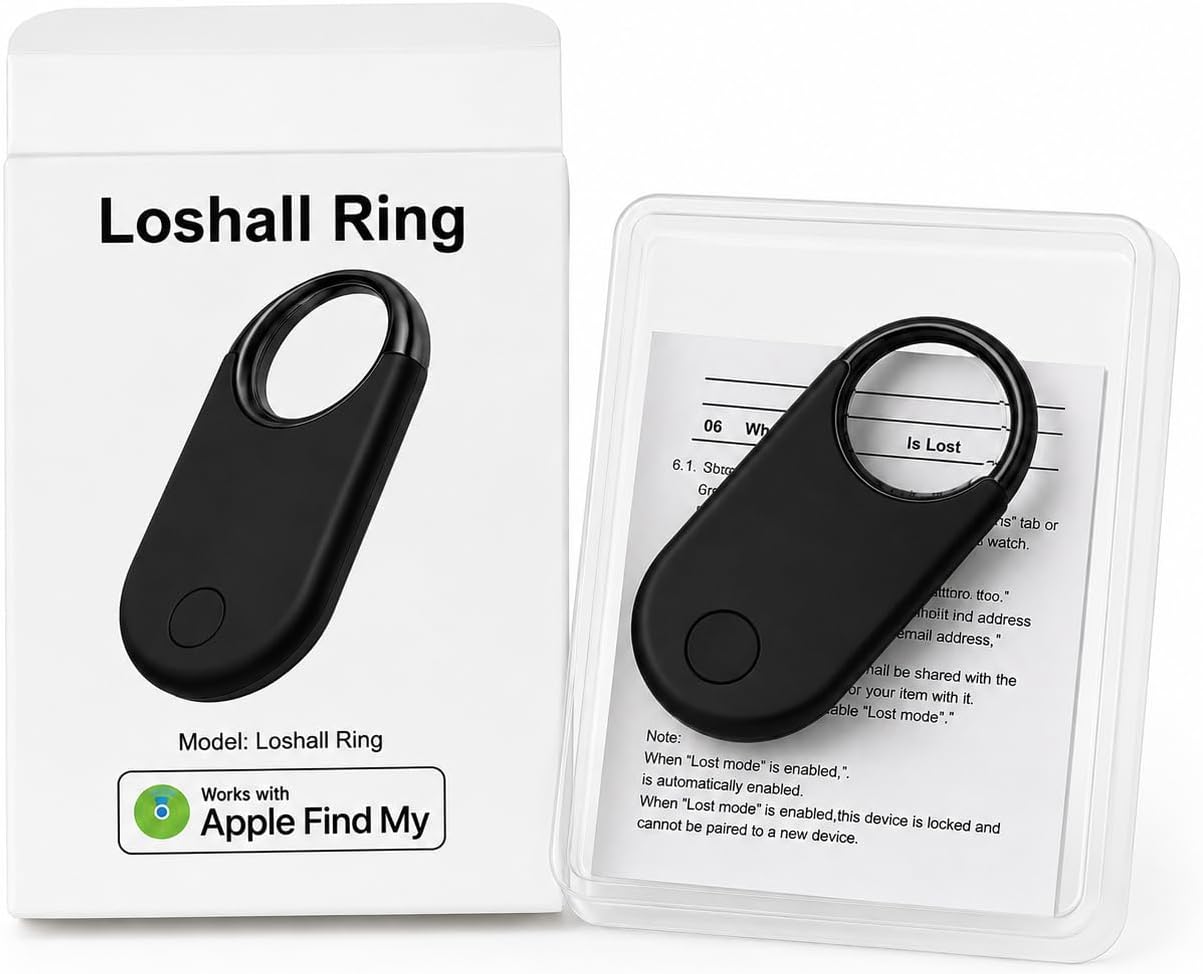 Denshi Loshall Ring Apple Bul (Find My) Uyumlu Akıllı Takip Cihazı | Anahtar, Çanta, Valiz ve Evcil Hayvan Bulucu | Sesli Bulma | Unutulduğunda Bildir (siyah)