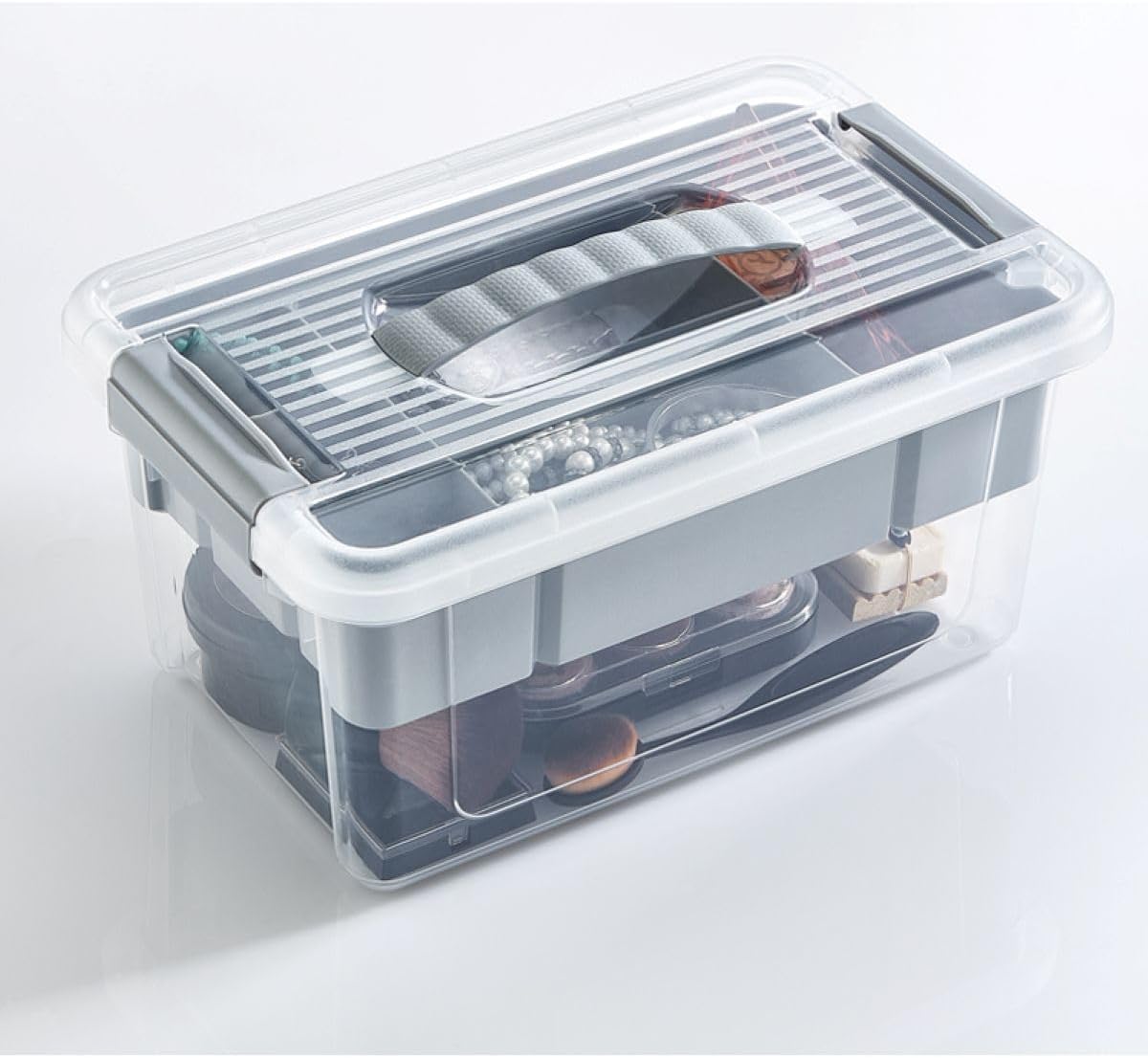 Bölmeli ve Katlı Plastik Organizer Makyaj Düzenleyici – Kilitli Takım Sandığı Organizer Kutu, Taşıma Kulplu Çok Amaçlı Düzenleyici, Katlı Saklama Kutusu (ASORTİ RENK) (9 Litre)