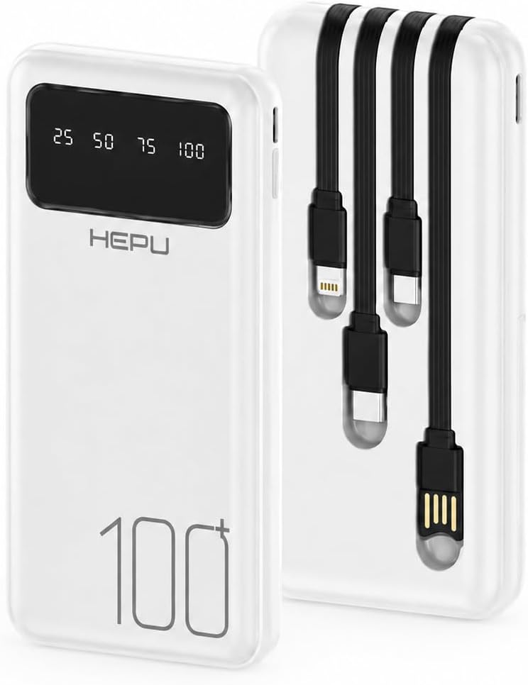 HP-TP04 Titan Series 10.000 mAh Dahili 4 Kablolu Qualcomm Quick Charge 3.0 Dijital Ekranlı Hızlı Şarj Powerbank - Beyaz